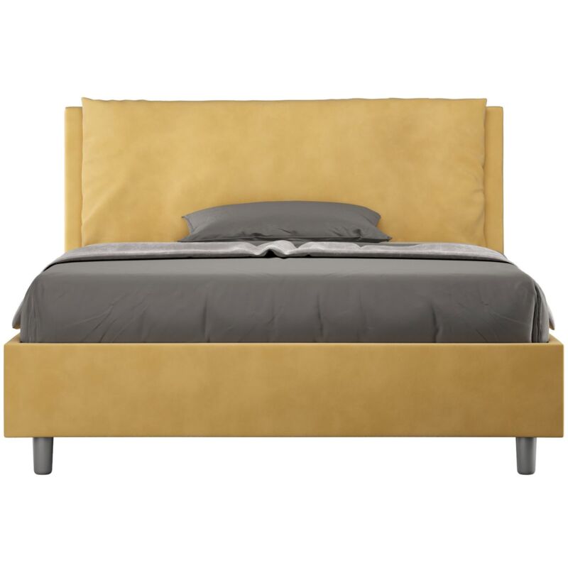 foto del prodotto letto alla francese rivestito in microfibra antea dimensione rete 140x190 colore ocra tipologia letto con rete e contenitore
