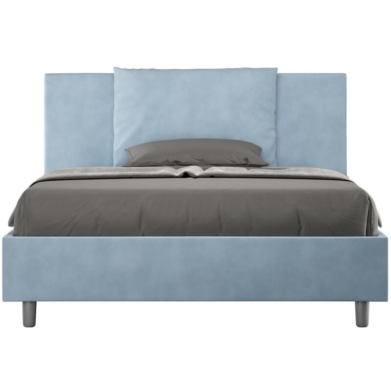 foto del prodotto letto alla francese rivestito in microfibra antea dimensione rete 140x190 tipologia letto con rete e contenitore colore azzurro