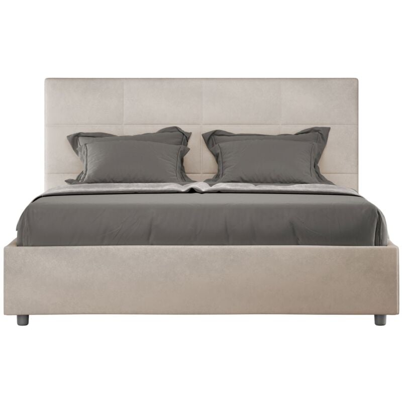 foto del prodotto letto alla francese rivestito in microfibra mika colore sabbia dimensione rete 140x190 tipologia letto con rete e contenitore