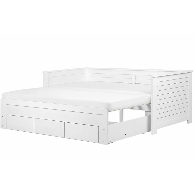 foto del prodotto letto allungabile legno mdf bianco 3 cassetti a doghe 90 180 x 200 cm cahors