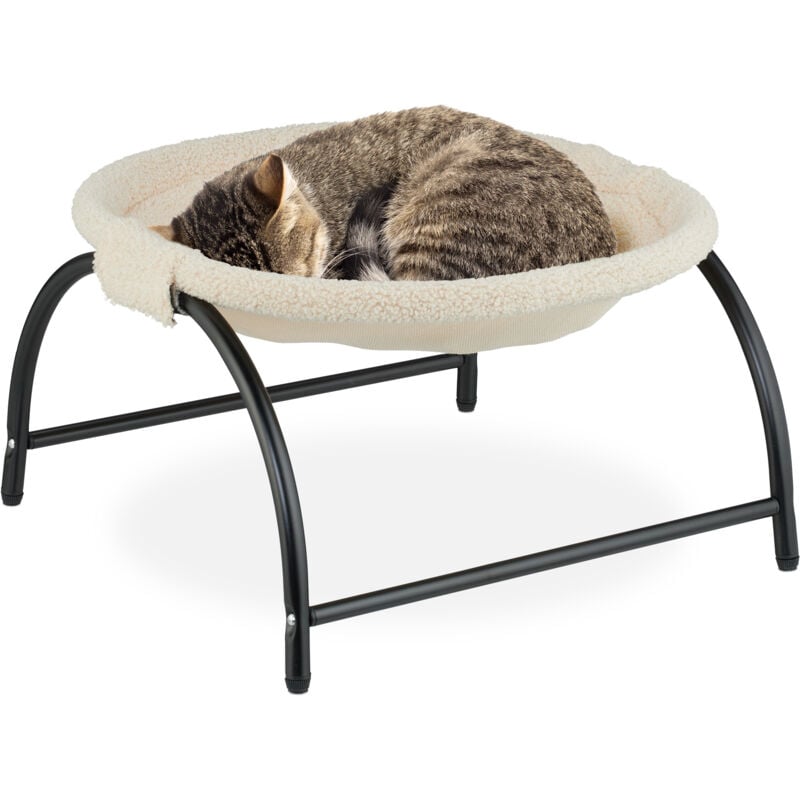 foto del prodotto letto amaca per gatti, cani piccoli, cuccia rialzata animali domestici, lettino cuscino 25x45x42cm, beige nero relaxdays