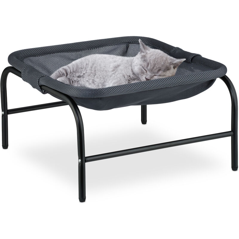 foto del prodotto letto amaca per gatti e cani piccoli, cuccia rialzata animali domestici, lettino hlp 27x45x45 cm, grigio nero relaxdays