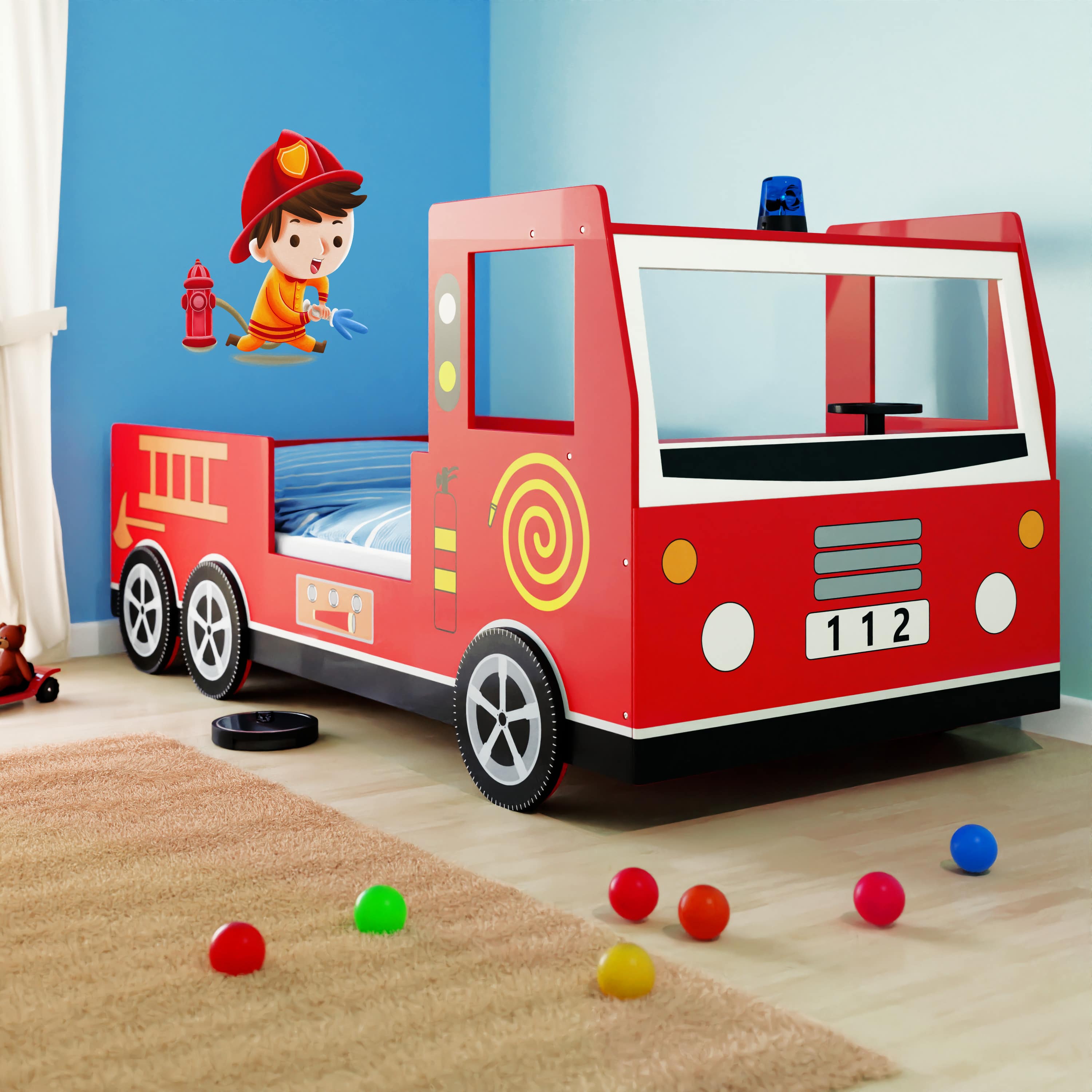 foto del prodotto letto angelo vigili del fuoco per bambini 200x90 cm