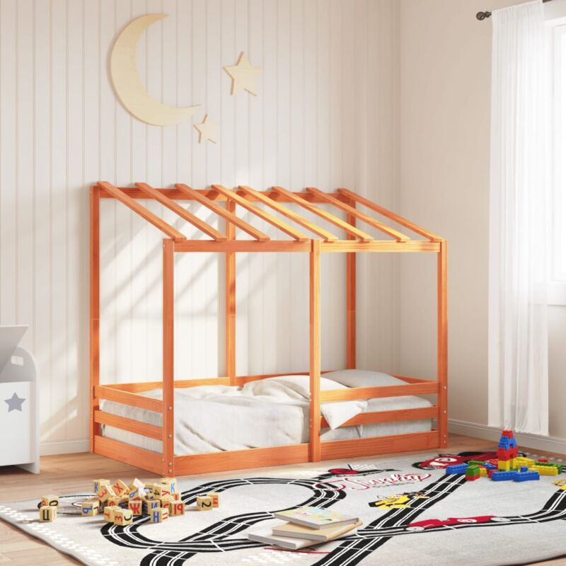 foto del prodotto letto bambini con tetto marrone cera 70x140 cm massello pino vidaxl