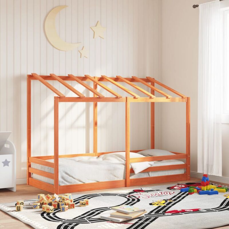 foto del prodotto letto bambini con tetto marrone cera 90x190 cm massello pino vidaxl