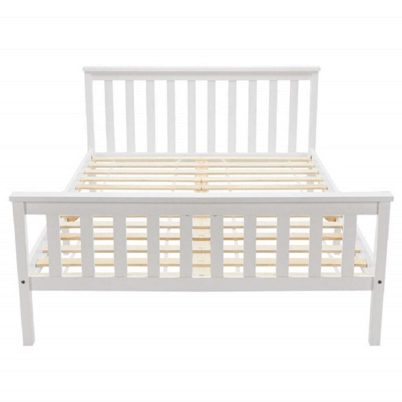 foto del prodotto letto bianco in legno massiccio con testiera e rete a doghe, letto junior in pino massiccio 140 x 200 cm