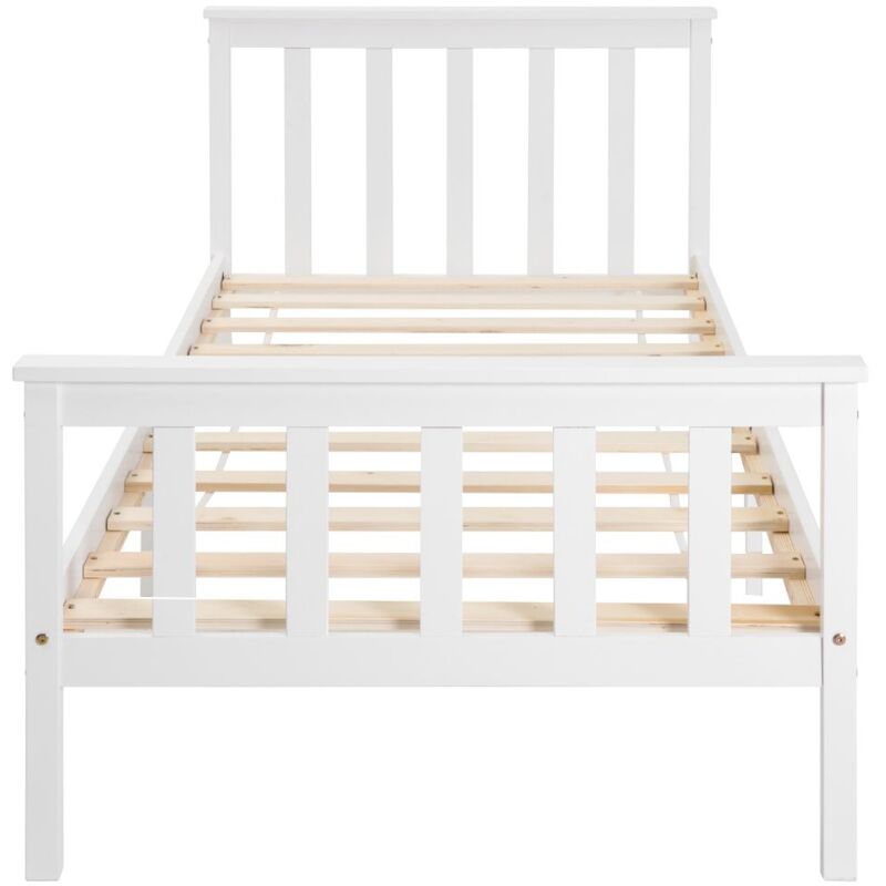 foto del prodotto letto bianco in legno massiccio con testiera e rete a doghe, letto junior in pino massiccio 90 x 200 cm