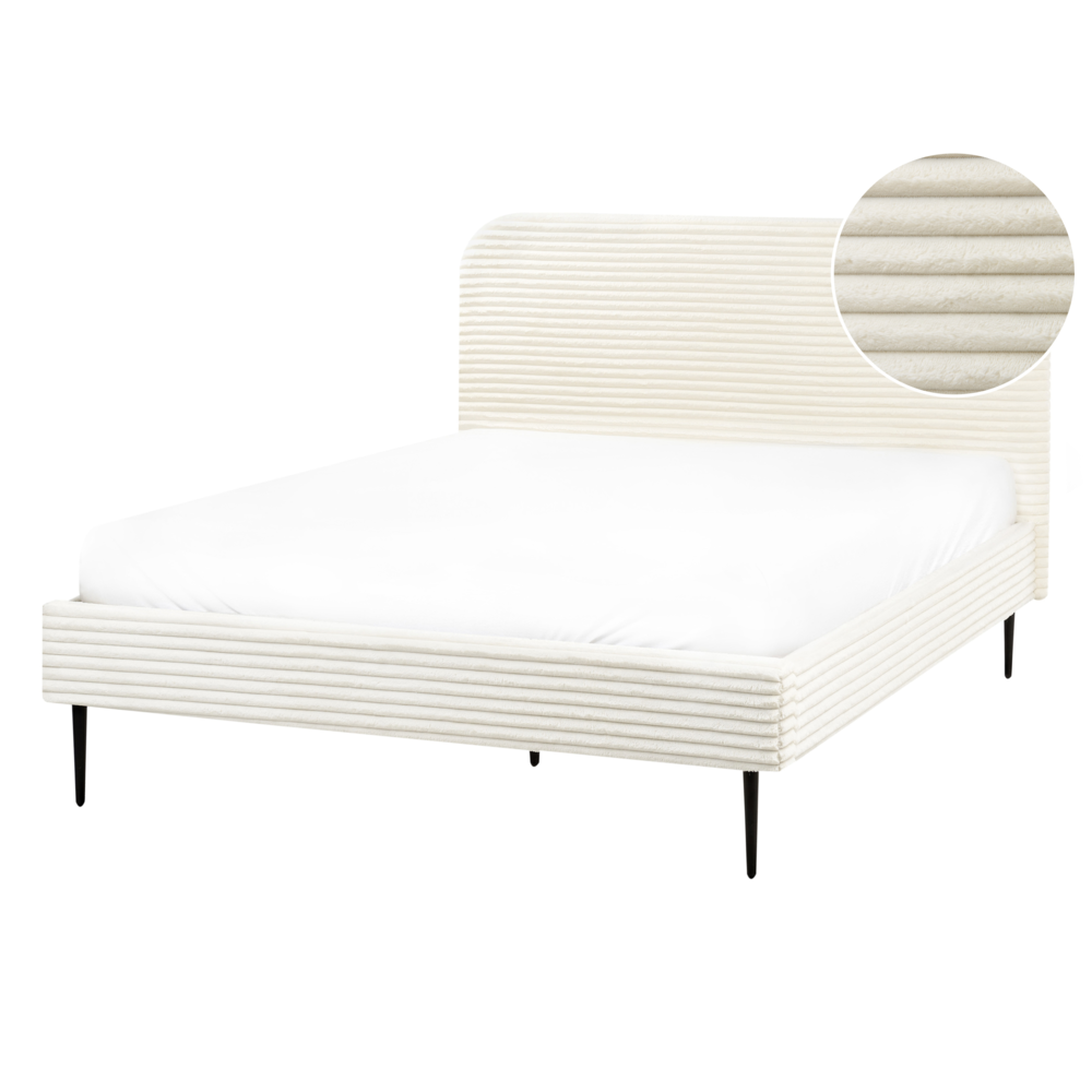 foto del prodotto letto bianco sporco velluto a coste testiera con rete a doghe 140 x 200 cm design minimalista
