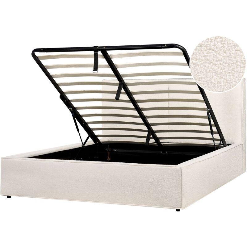 foto del prodotto letto boucl imbottitura base a doghe contenitore camera da letto moderna bianco sporco 160 x 200 cm moissac