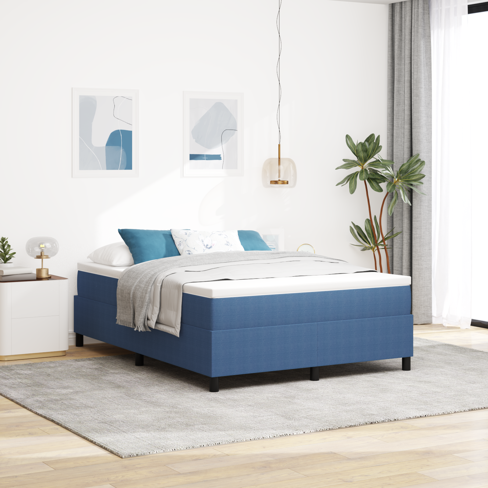 foto del prodotto letto box spring blu 140x200 cm tessuto in corda