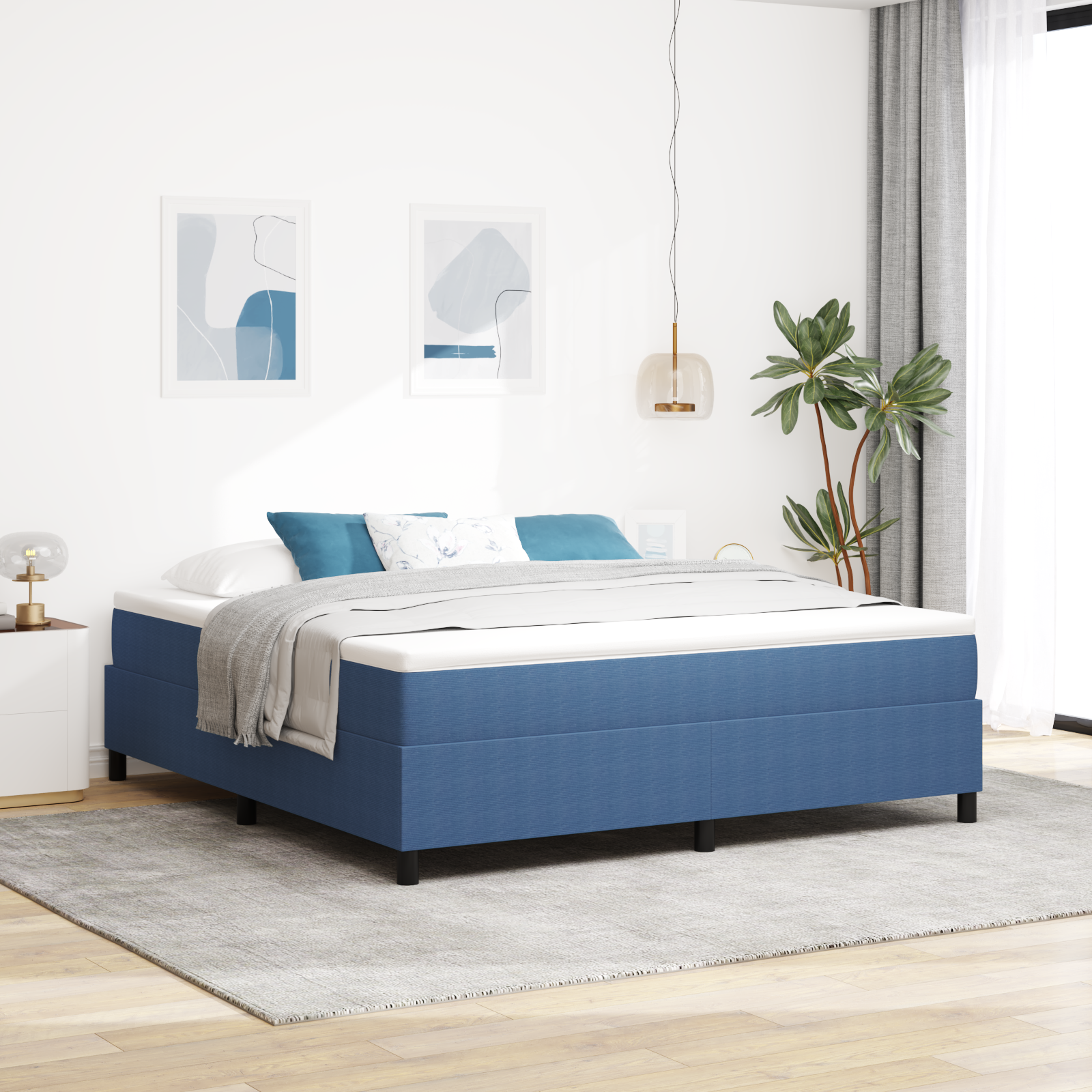 foto del prodotto letto box spring blu super king tessuto corduroy