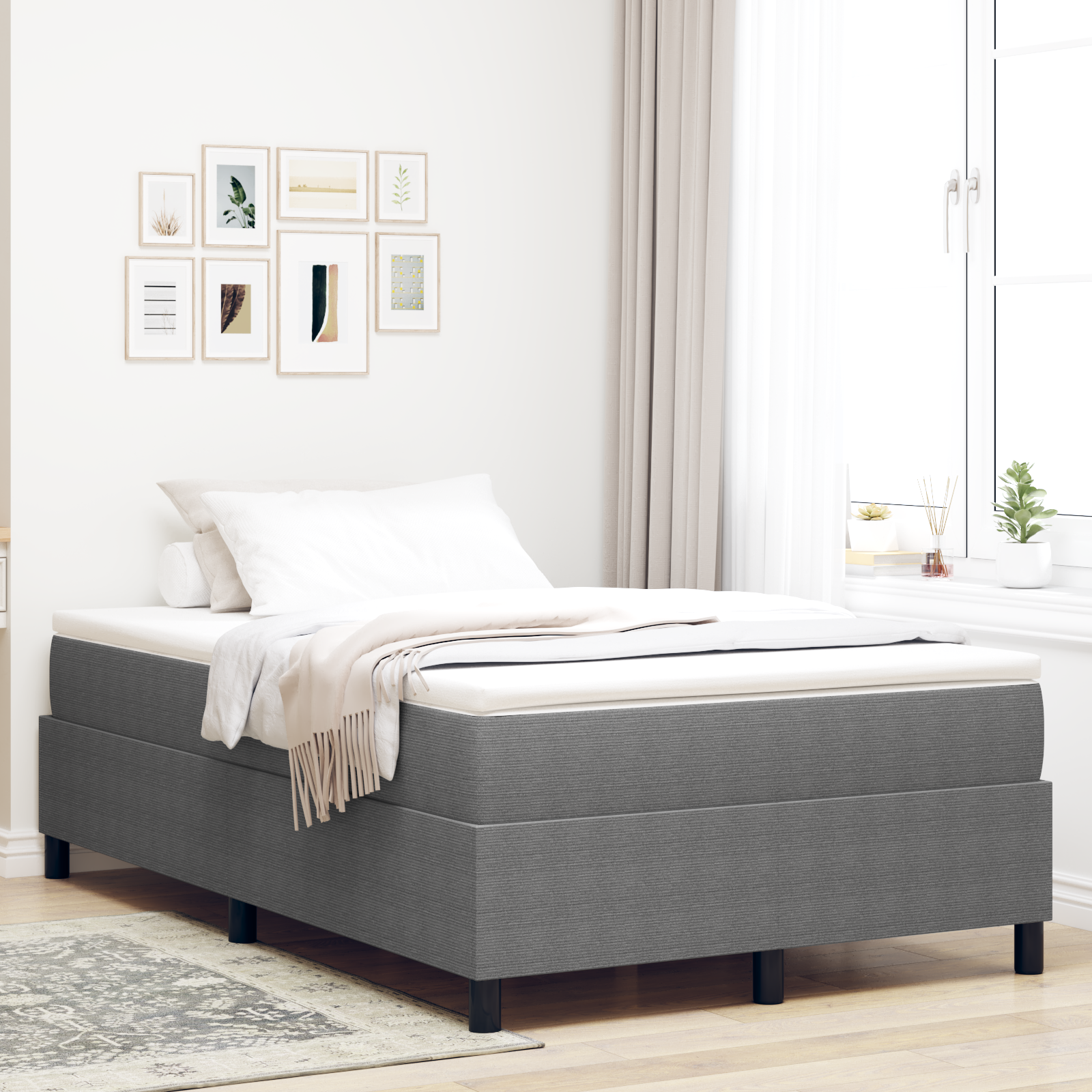 foto del prodotto letto box spring grigio chiaro matrimoniale piccolo tessuto vellutato