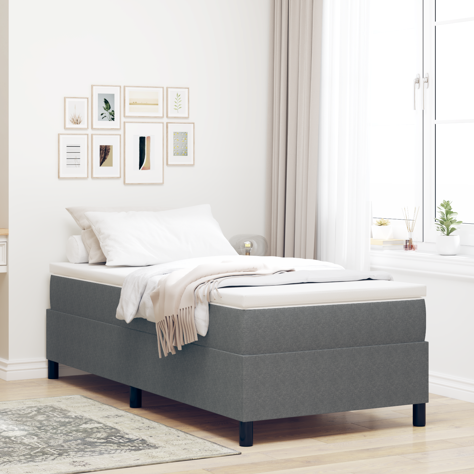 foto del prodotto letto box spring grigio chiaro singolo in tessuto corduroy