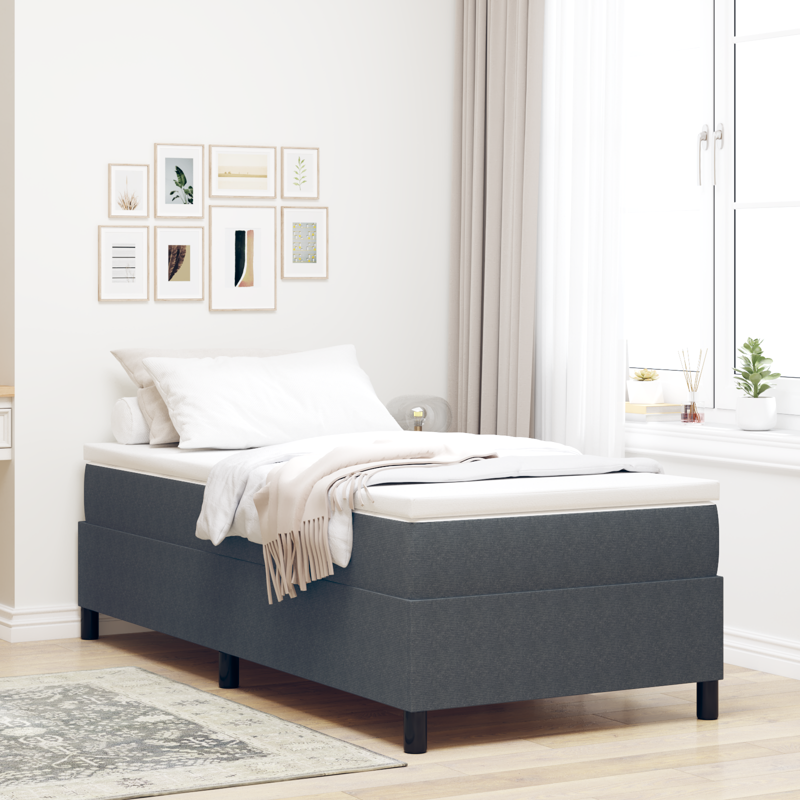 foto del prodotto letto box spring grigio scuro singolo tessuto corduroy