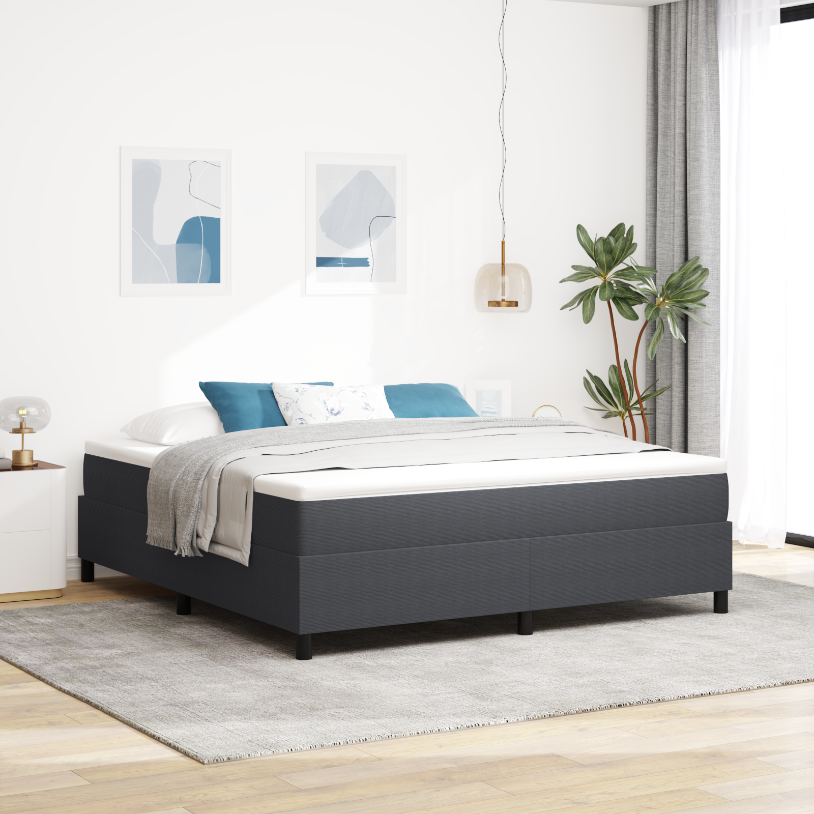 foto del prodotto letto box spring grigio scuro super king in tessuto vellutato