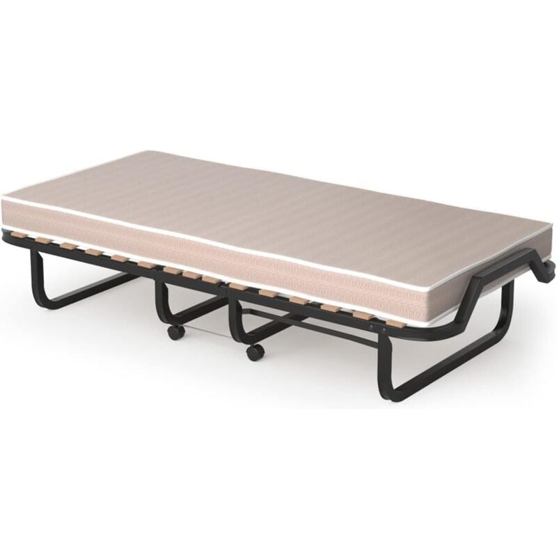 foto del prodotto letto brandina pieghevole, con materasso in memory foam, struttura resistente e 4 ruote girevoli, lettino pieghevole per casa ufficio, 200 x 80 x
