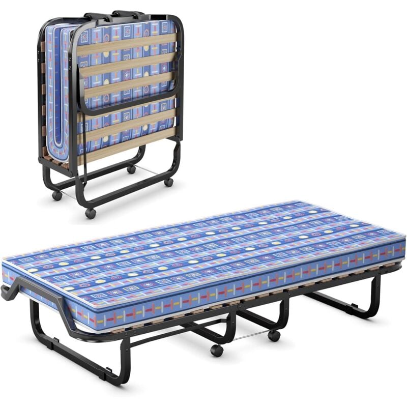 foto del prodotto letto brandina pieghevole, con materasso in memory foam, struttura resistente e 4 ruote girevoli, lettino pieghevole per casa ufficio, 200 x 80 x