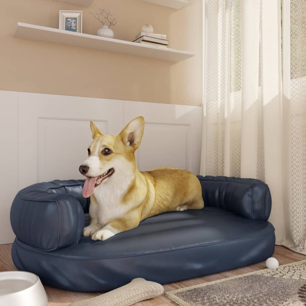 foto del prodotto letto cani ergonomico gommapiuma blu scuro 88x65 cm similpelle