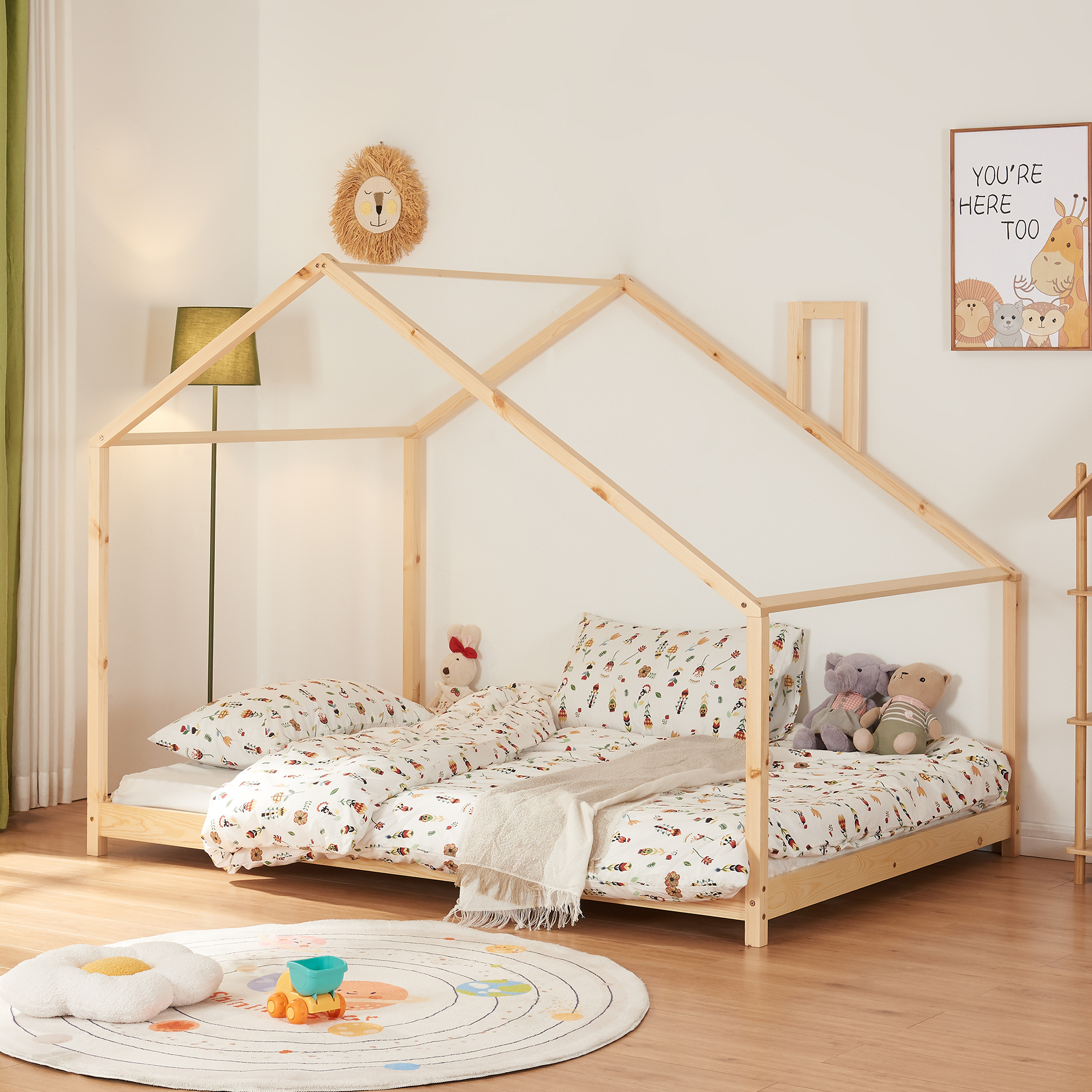 foto del prodotto letto casetta per cameretta siuntio in legno naturale 140 x 200 cm en.casa 