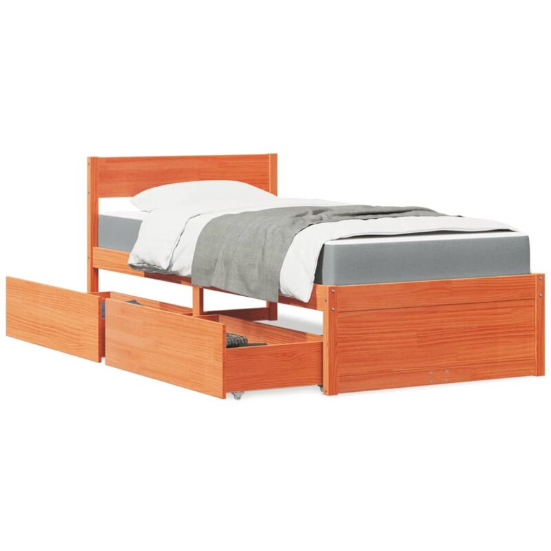 foto del prodotto letto cassetti e materasso marrone cera 90x190cm massello pino vidaxl