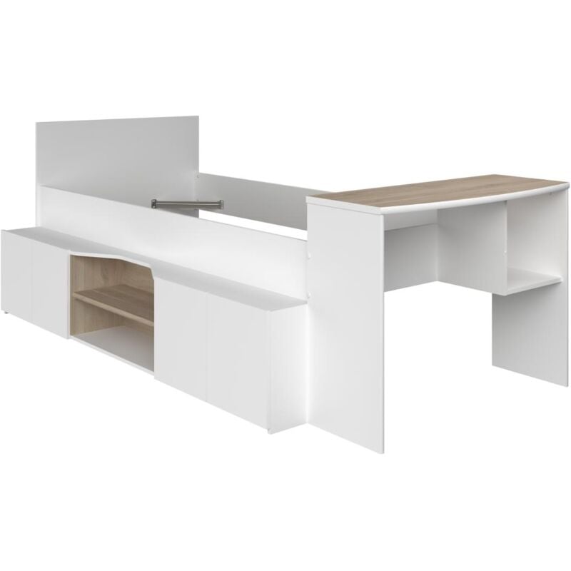 foto del prodotto letto combinato 90 x 190 200 cm con scrivania e scomparti bianco e naturale jochiane