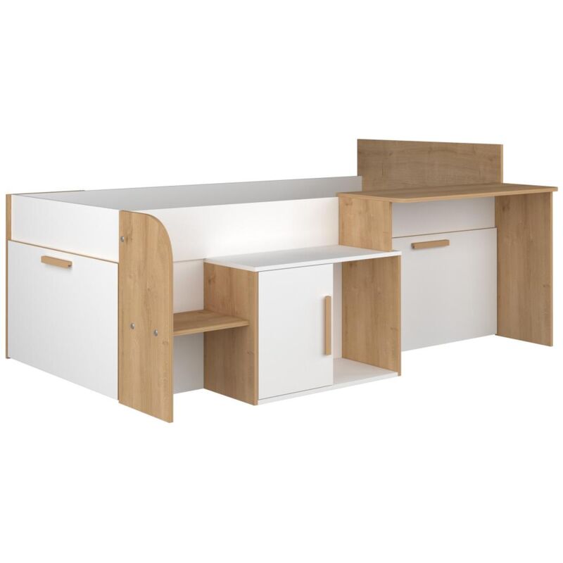 foto del prodotto letto combinato 90 x 200 cm con scrivania e scomparti bianco e naturale pedro