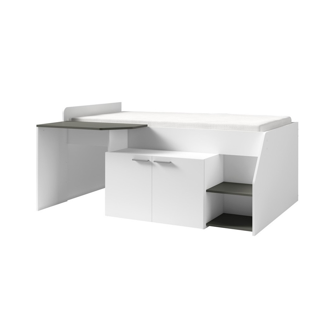 foto del prodotto letto combinato zola con scrivania color bianco satinato e grigio 204 x 90 x 135 cm