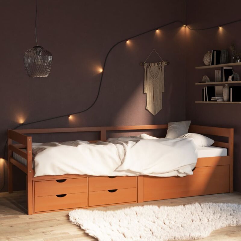foto del prodotto letto con cassetti e contenitore in legno di pino 90x200 cm vari colori colore miele