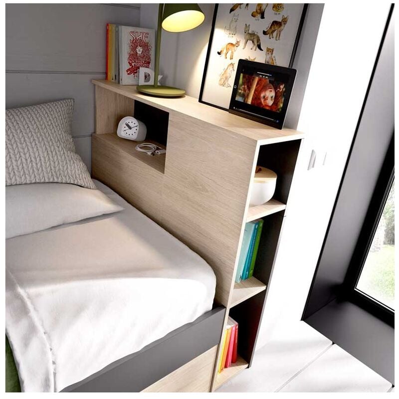 foto del prodotto letto con cassetti e ripiani memory grafite naturale