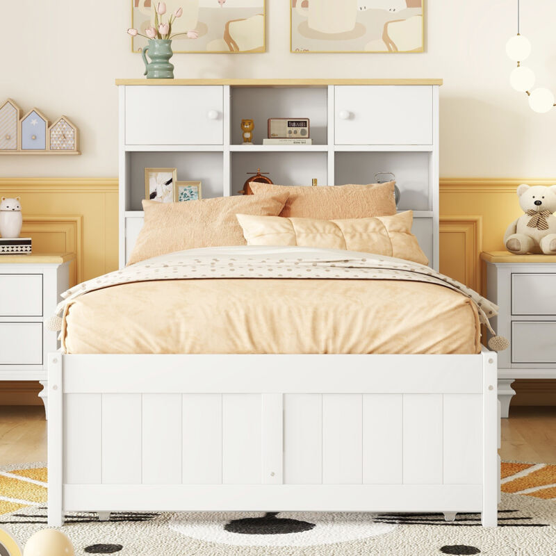 foto del prodotto letto con cassetti letto singolo piano 90 x 200 cm con letto estraibile e 3 cassetti, 6 vani portaoggetti nella testata del letto, bianco
