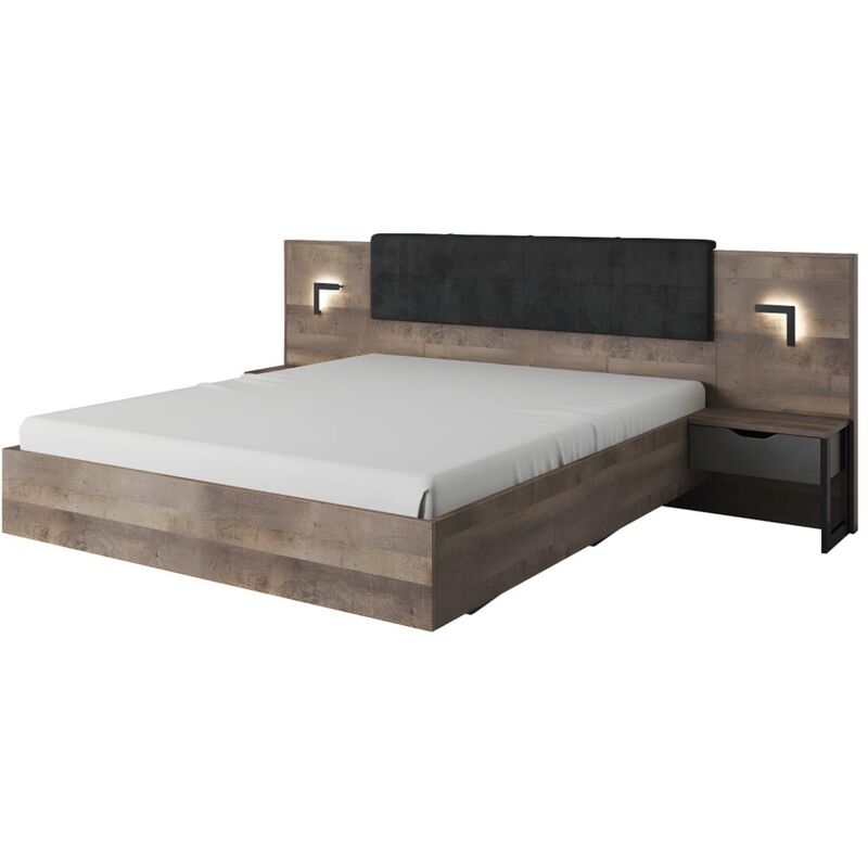foto del prodotto letto con comodini 160 x 200 cm con led naturale e antracite laonile