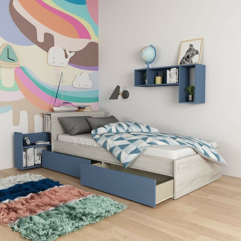 foto del prodotto letto con comodino estraibile 1660 colore bianco celeste