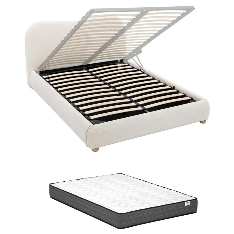 foto del prodotto letto con contenitore 140 x 190 cm tessuto bouclette bianco materasso vanari