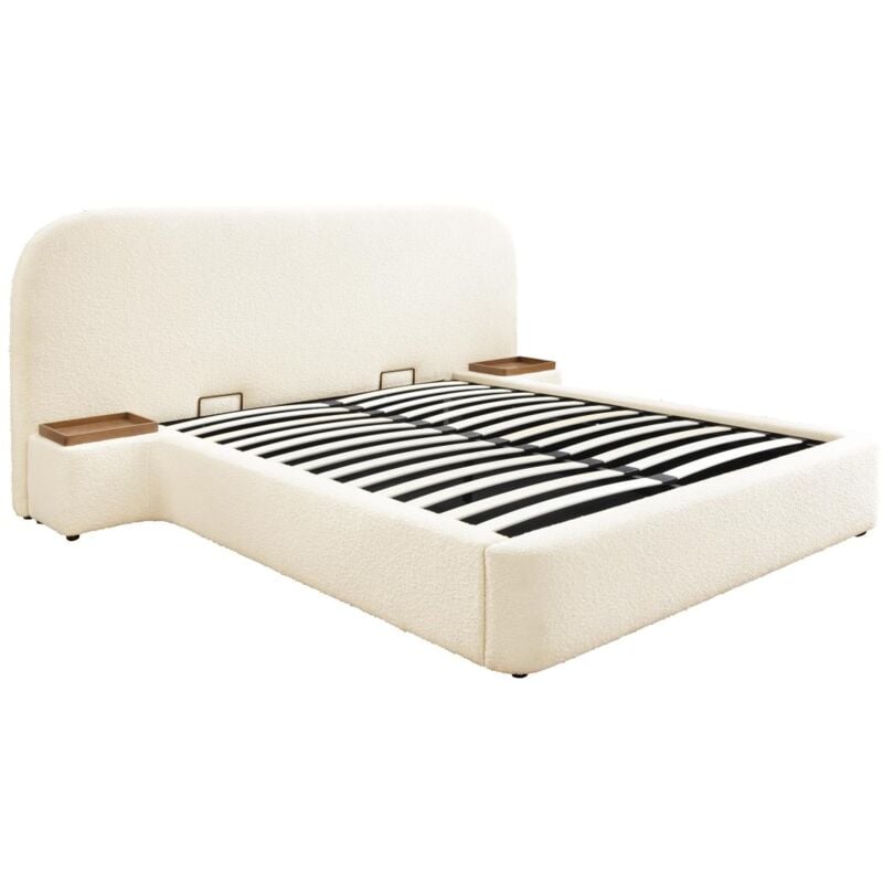 foto del prodotto letto con contenitore 140 x 200 cm con comodini tessuto bouclette bianco esteria della maison c phy