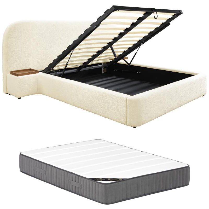 foto del prodotto letto con contenitore 140x200cm con comodini tessuto bouclette bianco materasso esteria della maison c phy