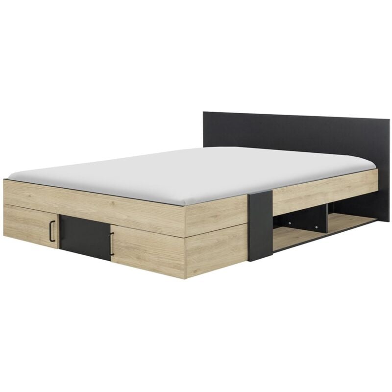 foto del prodotto letto con contenitore 160x200 cm nero e legno chiaro