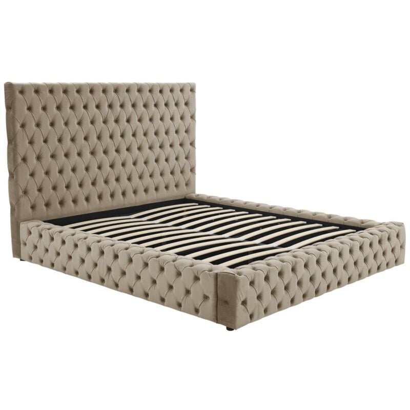 foto del prodotto letto con contenitore chesterfield 180 x 200 cm velluto tortora duleni