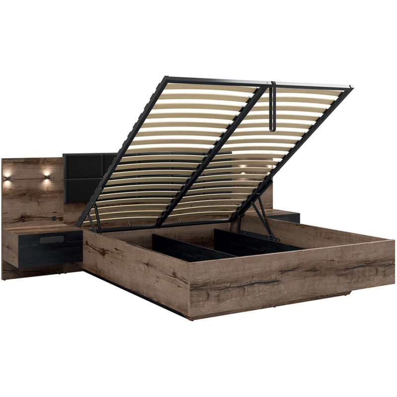 foto del prodotto letto con contenitore con base romane marrone e nero 160x200