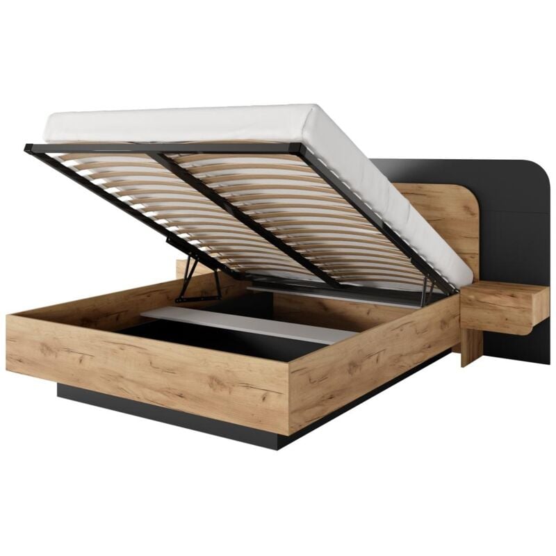 foto del prodotto letto con contenitore con comodini 160 x 200 cm con led naturale e antracite desado