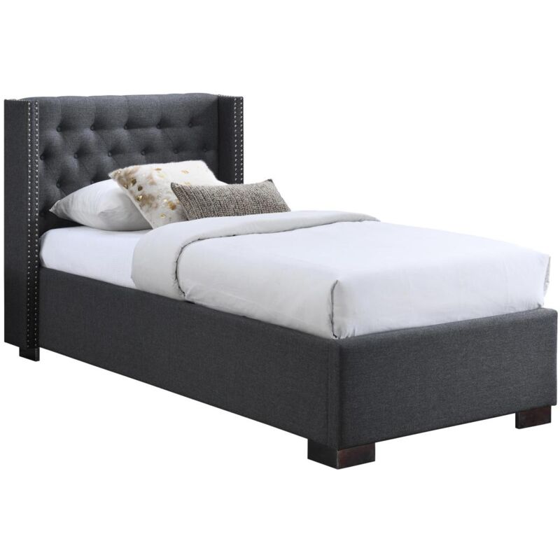 foto del prodotto letto con contenitore con testata trapuntata 90 x 200 cm tessuto grigio massimo