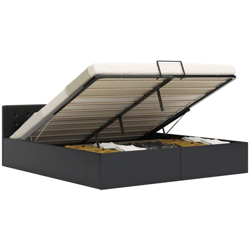 foto del prodotto letto con contenitore idraulico in ecopelle elegante nero varie dimensioni dimensioni 180x200 cm