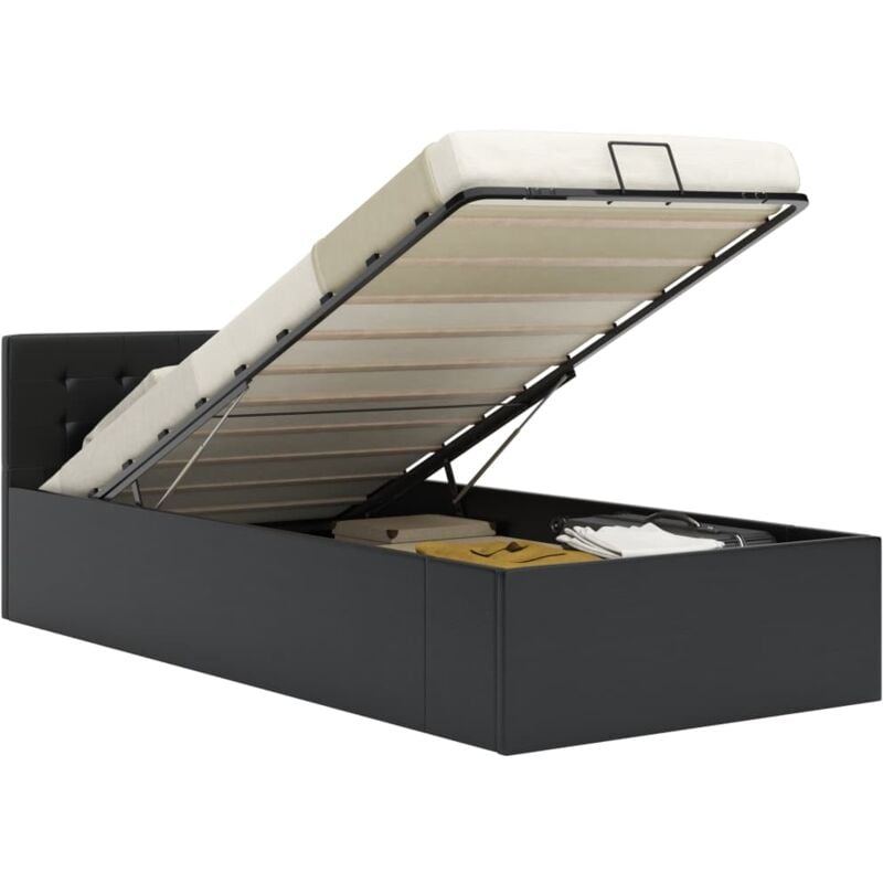 foto del prodotto letto con contenitore idraulico in ecopelle elegante nero varie dimensioni dimensioni 90x200cm