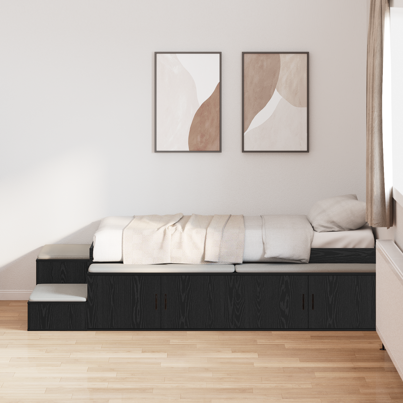 foto del prodotto letto con contenitore in rovere nero 80x200 cm