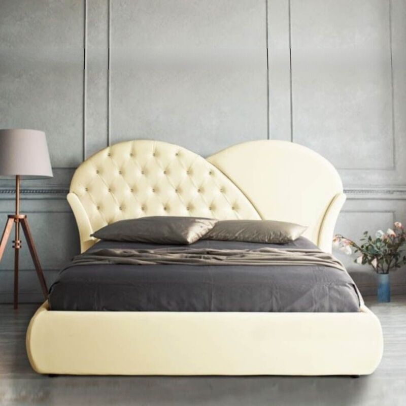foto del prodotto letto con contenitore marubi colore crema bottoni effetto cristallo