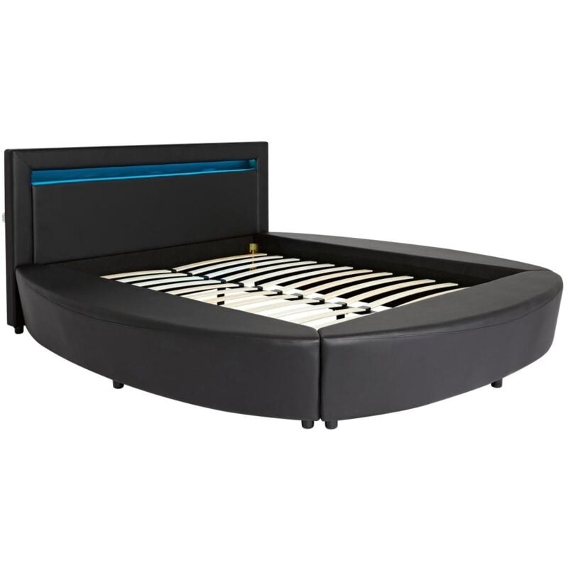 foto del prodotto letto con led 160 x 200 cm in similpelle nero abulis ii
