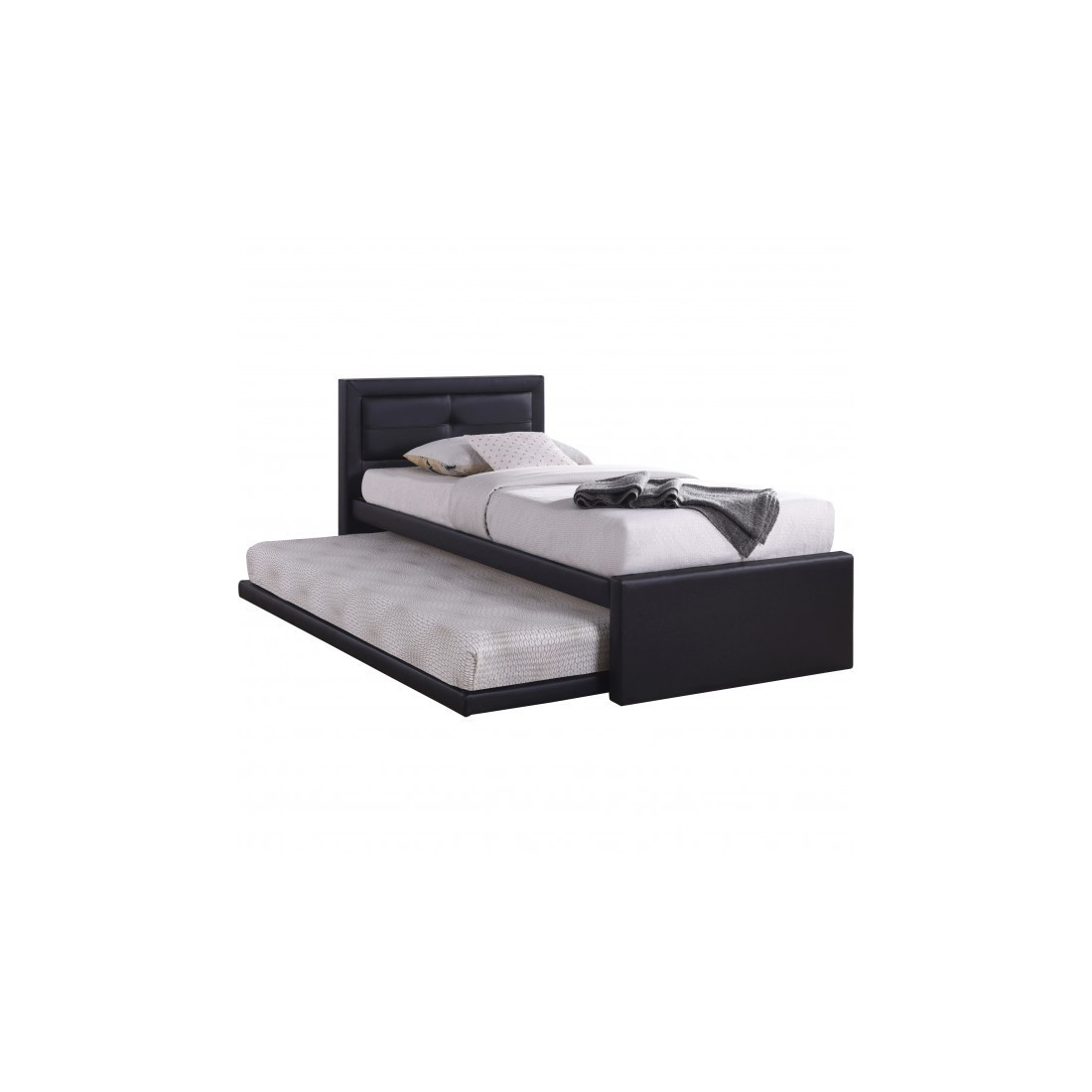 foto del prodotto letto con letto estraibile rodan 90x200 cm in similpelle colore nero, rete inclusa.