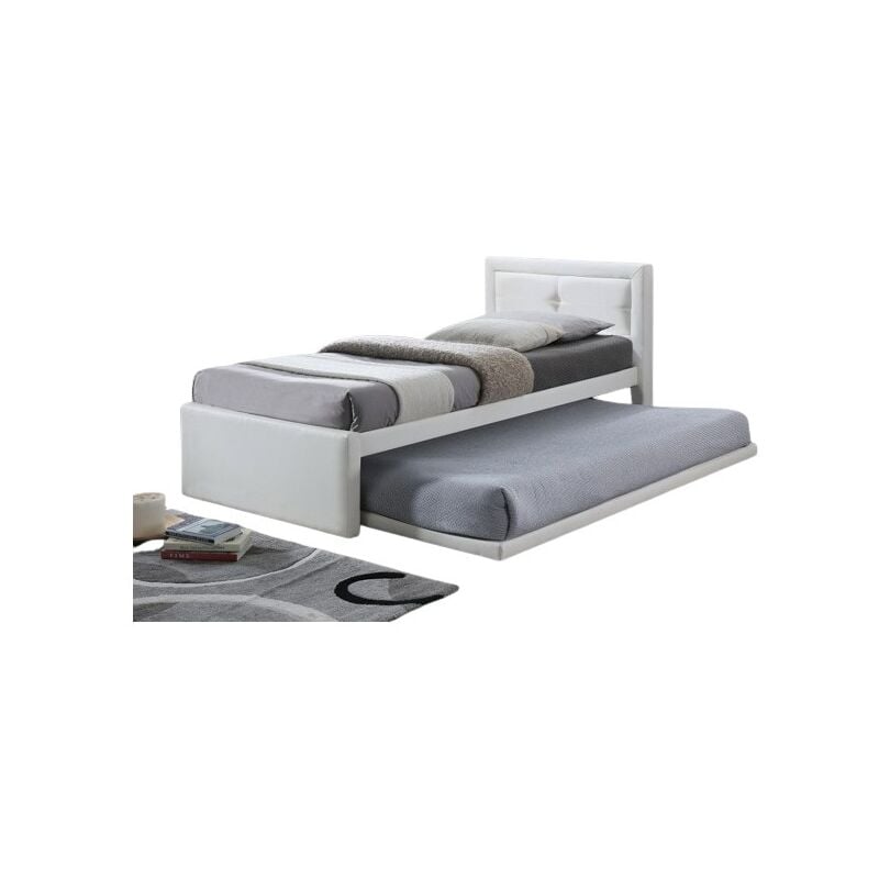 foto del prodotto letto con letto estraibile rodan 90x200 cm similpelle bianca rete inclusa stile moderno