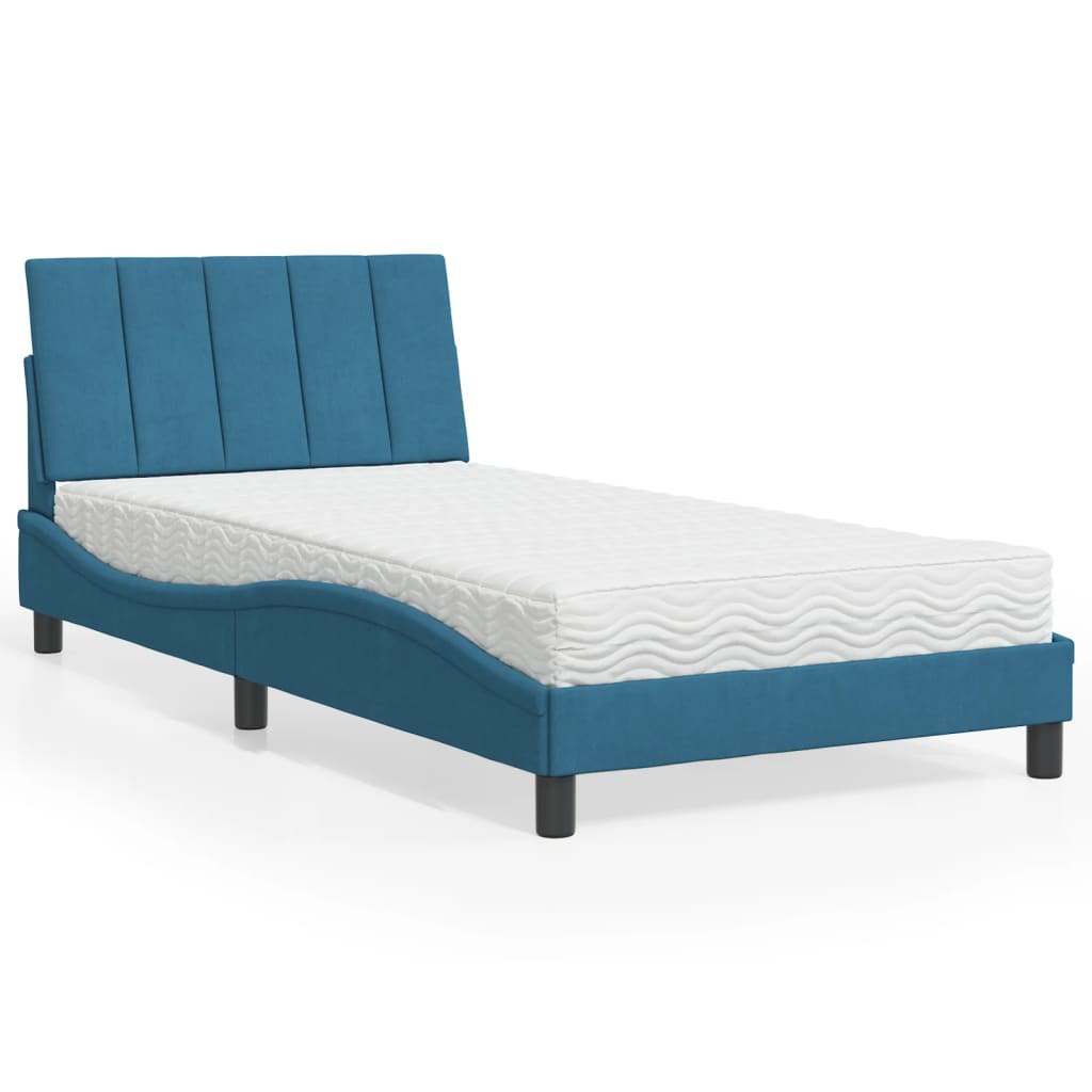 foto del prodotto letto con materasso blu 100x200 cm in velluto