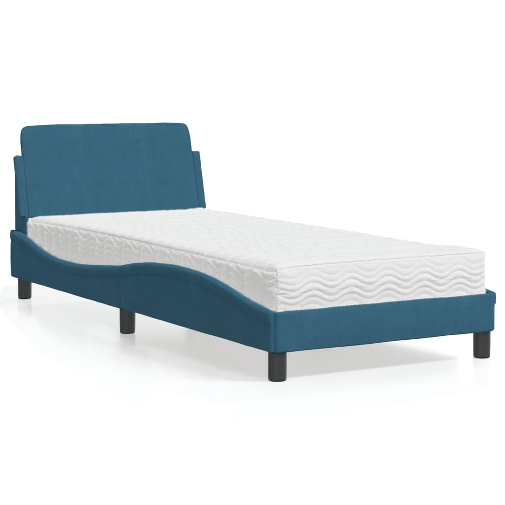 foto del prodotto letto con materasso blu 90x200 cm in velluto