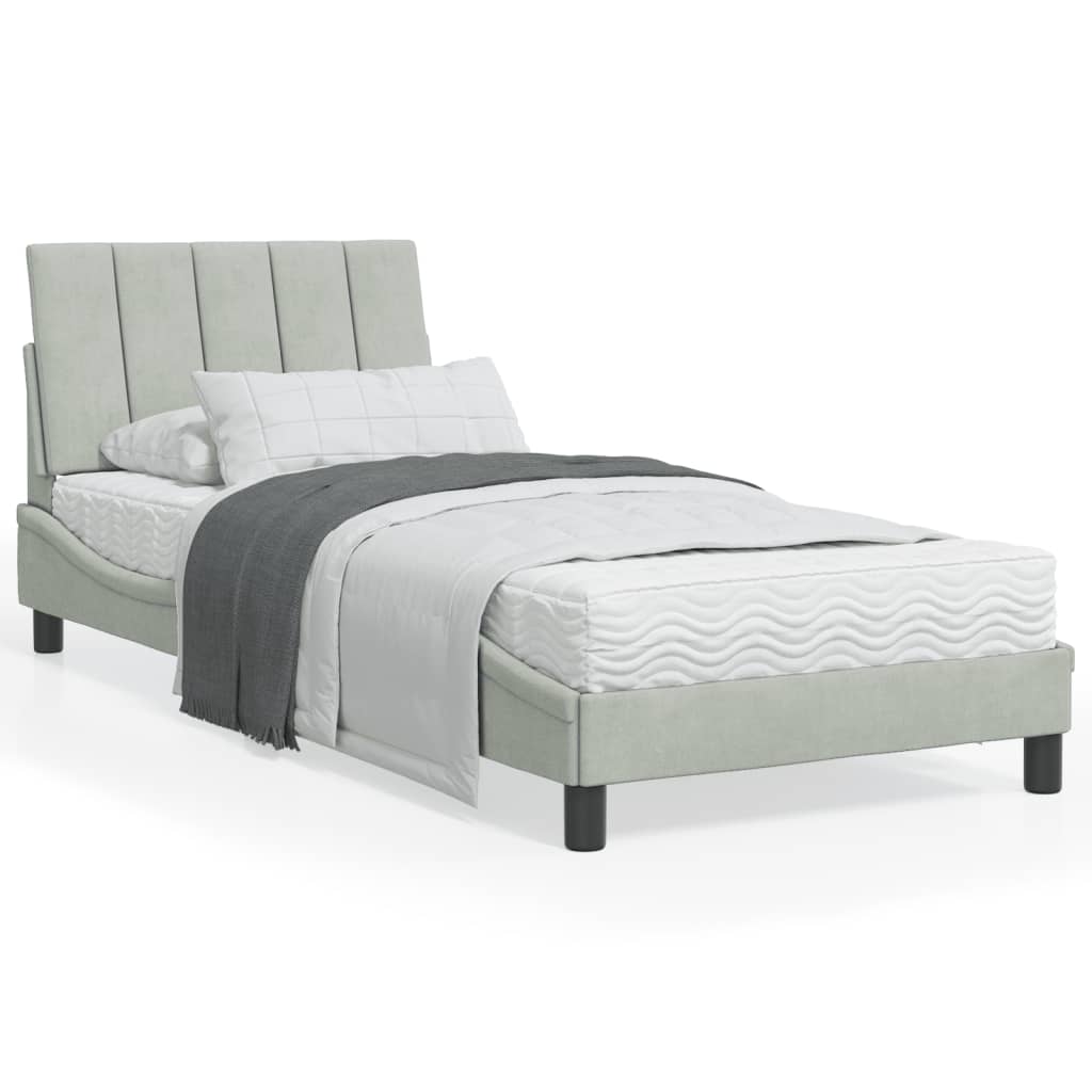 foto del prodotto letto con materasso grigio chiaro 90x200 cm in velluto